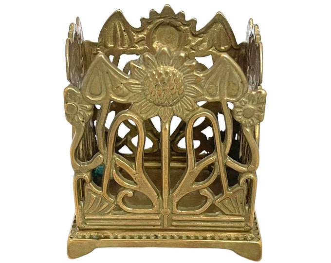 Vintage Brass Pen Holder Art Nouveau Sunflower Pencil Pot Etsy