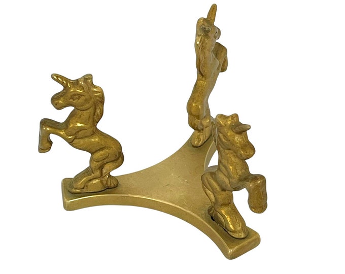 Vintage Small Crystal Ball Stand, Brass Unicorn Crystal Ball Holder