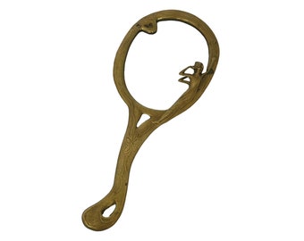 Vintage Brass Art Nouveau Hand Mirror: Nymph Floral Design