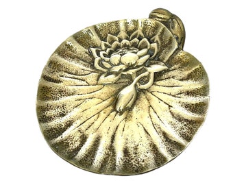 Vintage Brass Lilly Pad Tray, Solid Brass Water Lilly Dish, Antique Brass Calling Card Tray, Coin Dish, Trinket Tray, Jewellery Tray, Alter