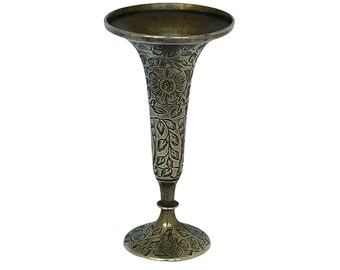 Vintage Brass Vase, Small 4.75" Indian Brass Vase, Posy Vase, Boho Bud Vase, Rose Vase, Trumpet Vase, Cemetery Vase, Specimen Vase