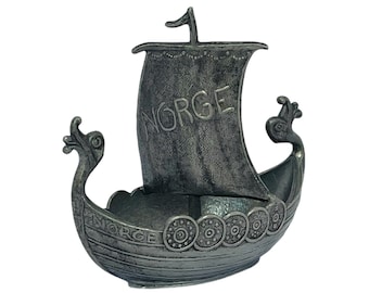 Vintage Norwegian Pewter Viking Boat, Small TPB Souvenir Tinn Ship, Handstopt Viking Longboat, Dragon Boat, Norse Ship, Norway Scandinavian