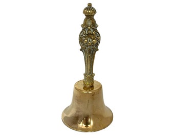 Vintage Large Brass Bell with Ornate Handle