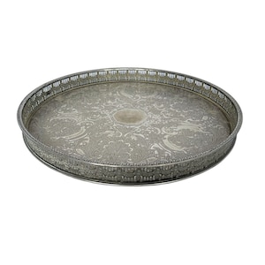 Vintage Silver Plated Gallery Tray: Sheffield Chased Serving Tray