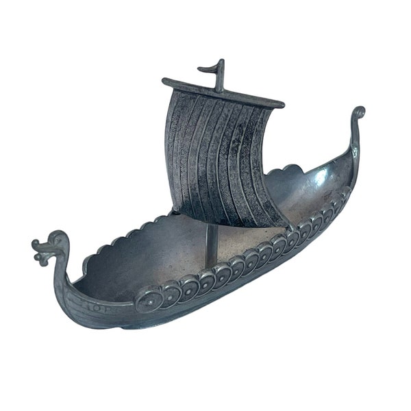 Vintage Pewter Viking Boat, Souvenir Tinn Ship, Handstopt Viking Longboat, Dragon Boat, Norse Ship, Norway Scandinavian Gift, Norwegian