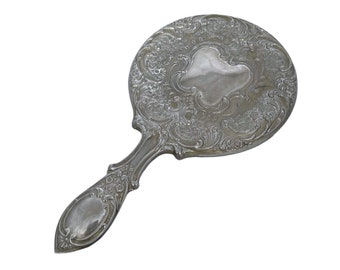 Vintage Silver Plated Hand Mirror: Art Nouveau Floral Vanity Decor