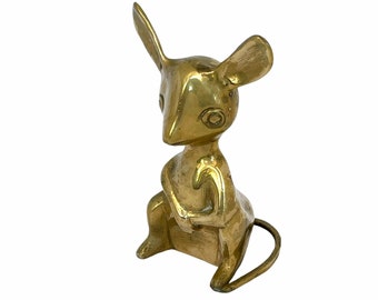 Vintage Brass Mouse Figurine: Retro Shelf Decor (1960s-70s)