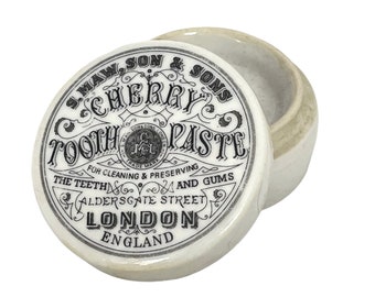 Antique Cherry Toothpaste Lidded Pot, S.Maw Son London Pharmacy Jar & Base, Advertising Victorian Paste Jar, Apothecary Chemist Ironstone