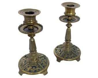 Antique Brass Candlestick Holders, Antique Brass Candle Stick, Victorian Candle Sticks Pair, Art Nouveau Brass Candle Holders, English Brass