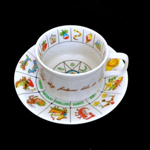 Vintage Fortune Telling Cup & Saucer, Astrology Signs Tea Leaf Reading, Zodiac Cup, International Collectors Guild, Tasseography, Divination