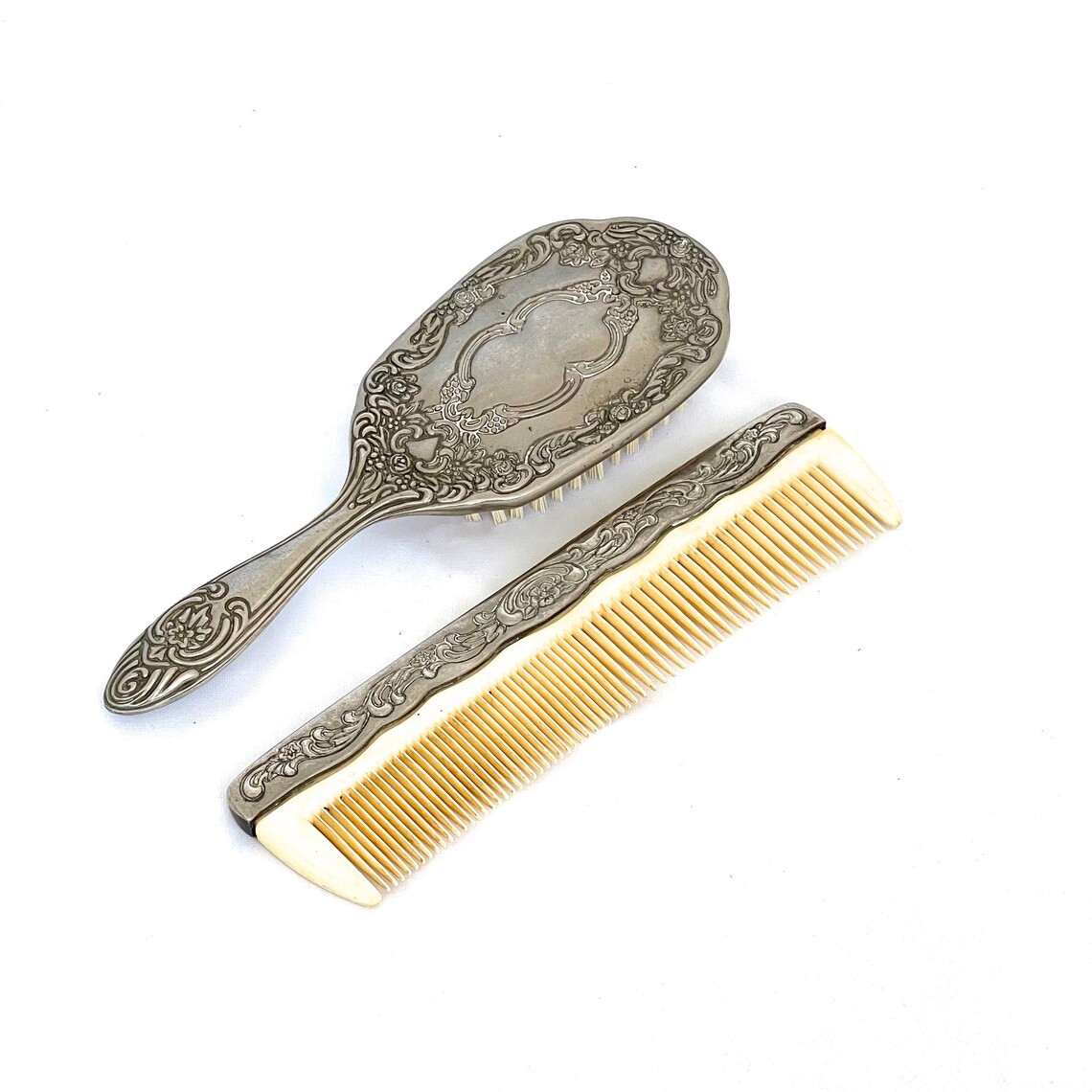 Vintage Brush and Comb Set Silver Plated Vanity Set Silver Etsy