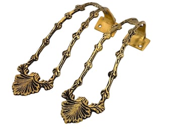 Vintage Pair of Ornate Brass Curtain Tie Backs: Drapery Holdbacks