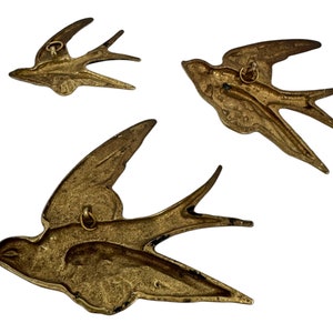 Vintage Brass Bird Wall Hanging, Brass Swallow Ornament, Graduated Bird Wall Decor, Swift, Bird Wall Plaque, Retro Flying Wall Birds image 7