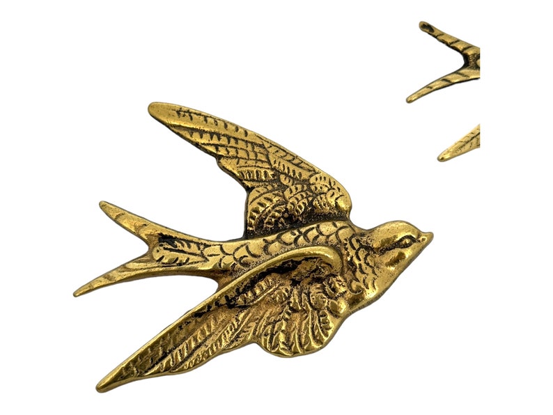 Vintage Brass Bird Wall Hanging, Brass Swallow Ornament, Graduated Bird Wall Decor, Swift, Bird Wall Plaque, Retro Flying Wall Birds image 5