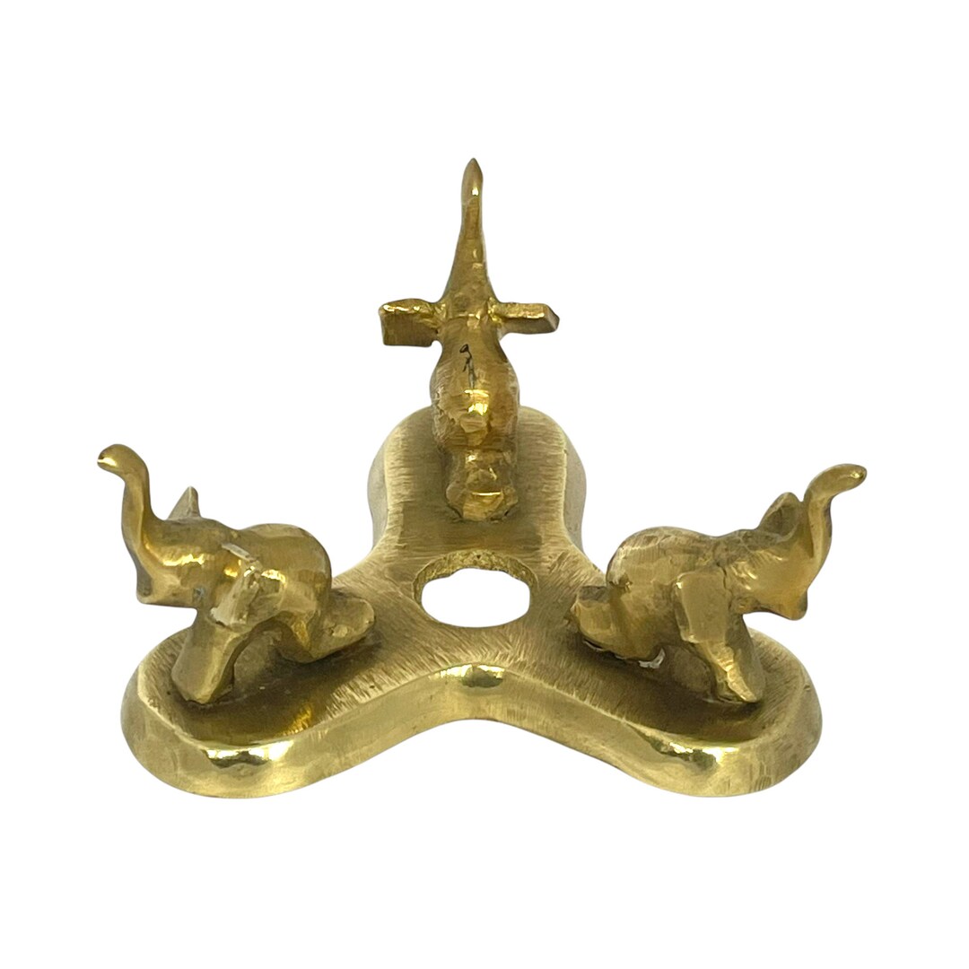 Vintage Brass Elephant Crystal Ball Holder, Display Stand, Brass Sphere