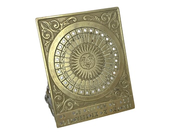 Vintage Brass Perpetual Calendar, Brass Sun Desk Calendar, Calendar Wheel, Astrology Calander Stand, Roman Numerals Calander, Astronomy Tool