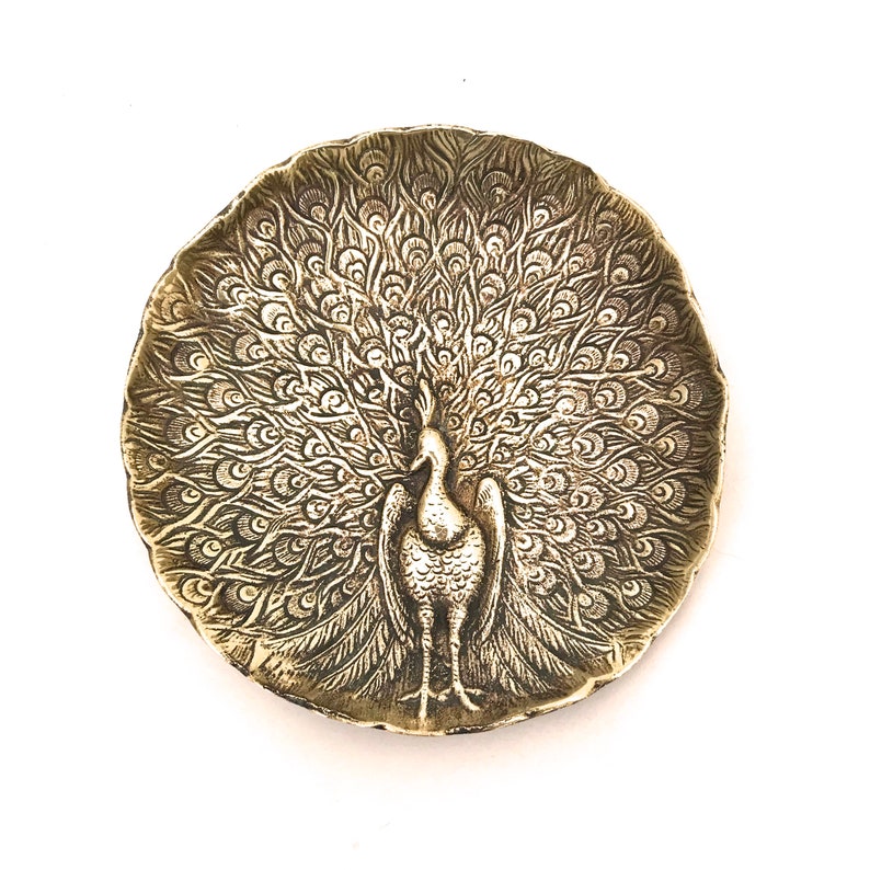 Vintage Peacock Dish Peerage Brass Peacock Trinket Tray Etsy