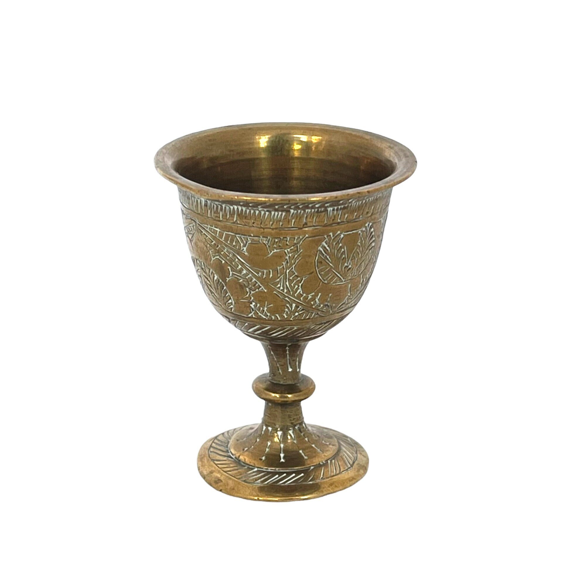 High Polished Brass Holy Wine Goblet 12 Ounce Chalice with Fleur De Lis Cross 