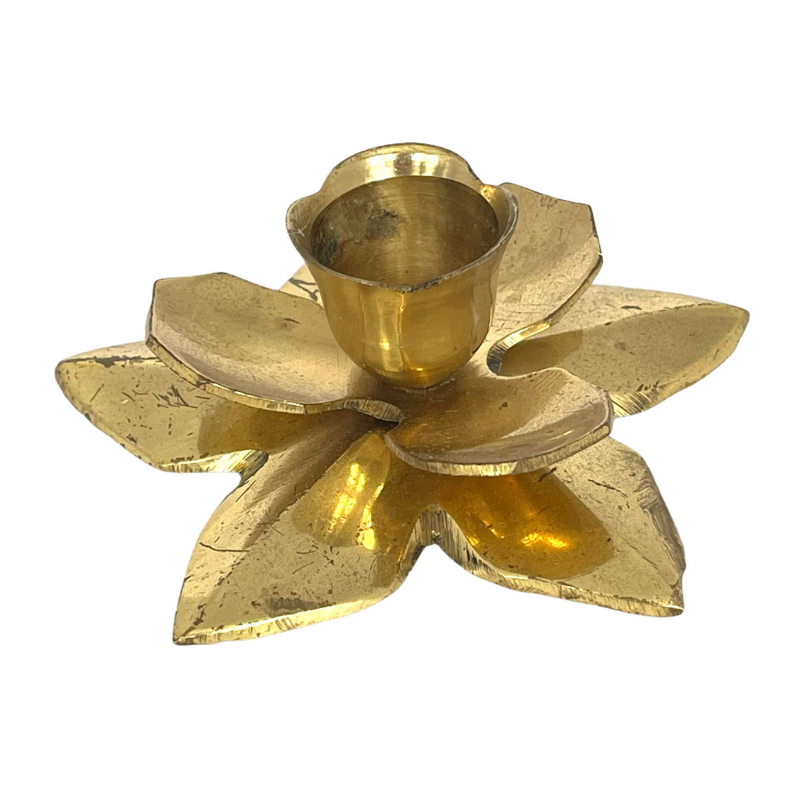 Vintage Brass Flower Candle Holder Single Candlestick Worn Etsy