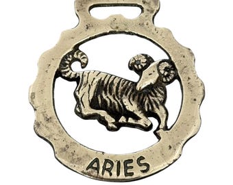 Vintage Horse Brass Aries Buckle, Zodiac Ram Wall Hanging, Witchy Home Decor