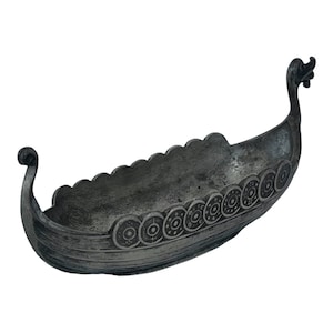 Vintage Pewter Viking Longboat: Norse Dragon Ship Decor