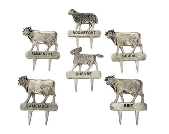 Vintage French Silea Silver Plated Cheese Markers: Animal Cheese Spikes
