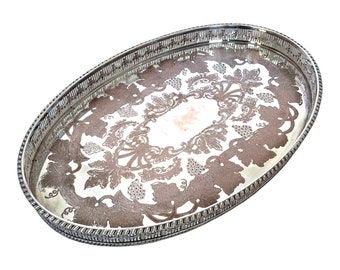 Vintage Silver Plated Gallery Tray: Viners Sheffield Grape Vine Design