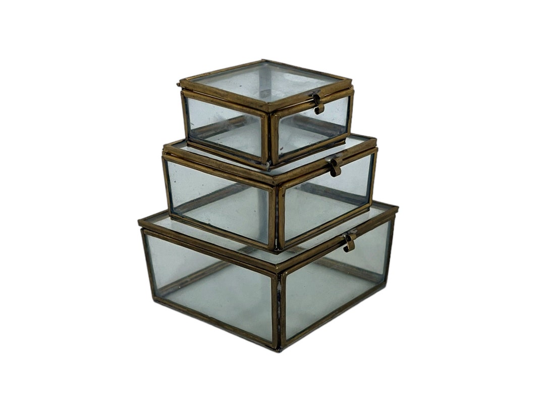 Vintage Brass Glass Curio Boxes Curiosity Box Glass Display Etsy