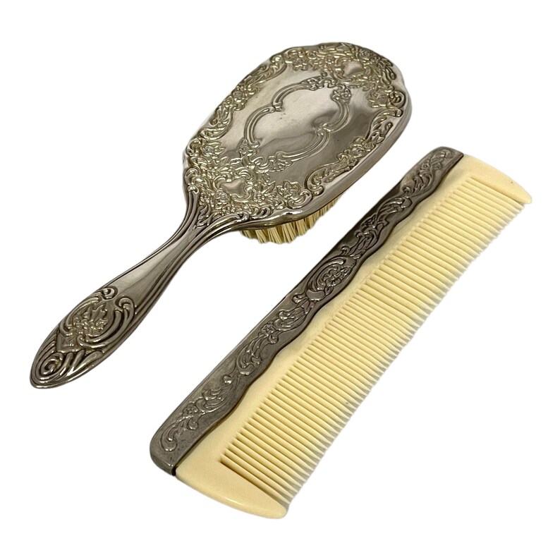Vintage Brush and Comb Set Silver Plated Vanity Set Silver Etsy