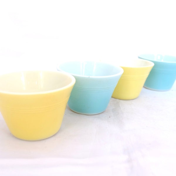 Vintage JAJ Pyrex Custard Cups, Baking Bowls, Sprayware Pyrex, Sundae Desert Bowl, Pyrex Bowl, Set of Pyrex Bowls, Yellow Pyrex, Blue Pyrex