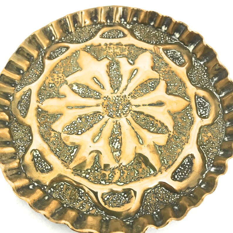 Wiccan Alter Offering Dish Pagan Decor Indian Embossed Dish Witchcraft Vintage Round Brass Dish Wiccan Decorative Boho Pin Dish