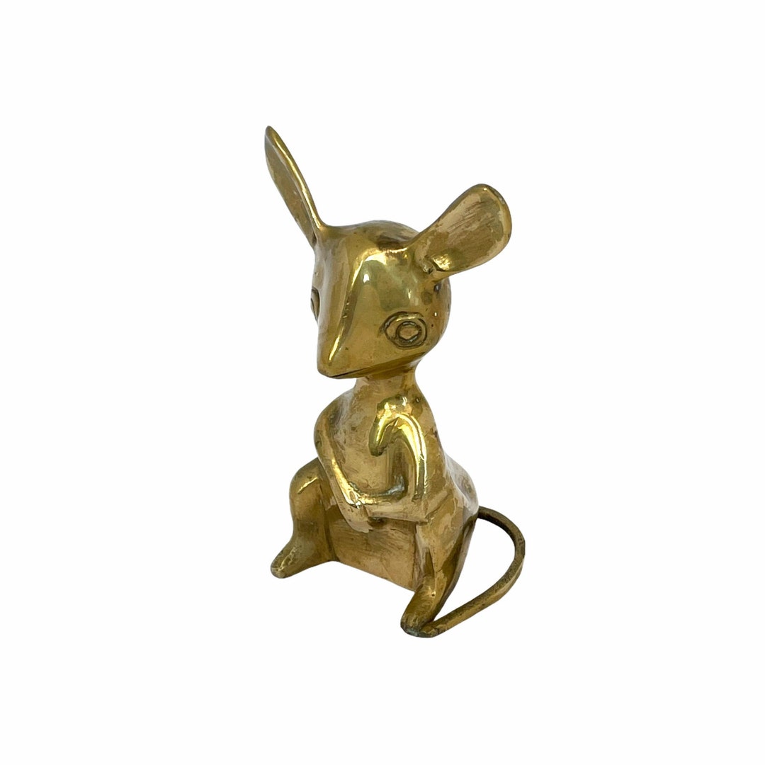Vintage Mouse Figurine, Retro Big Eared Brass Mouse, Brass Mouse