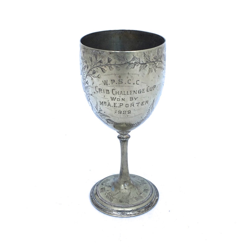 Silver Plated Award Cup Goblet Trophy Antique Trophy Cup Traditional Award Cup Engraved 1920s Crib Trophy Unique Chalice Cup
