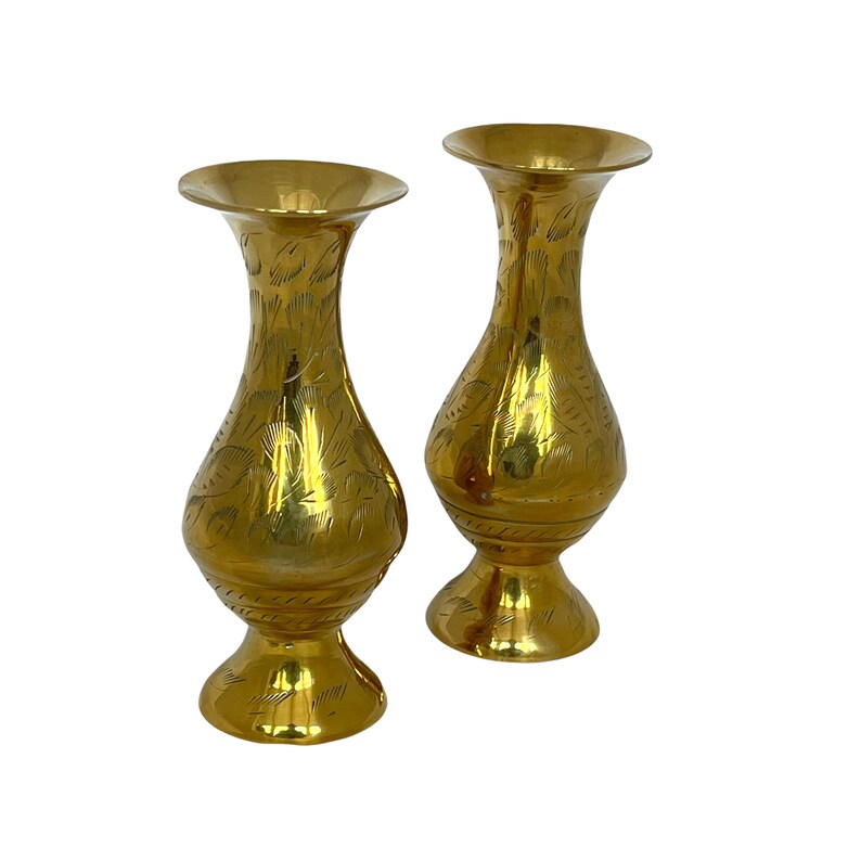 Vintage Brass Vases Pair of Etched Vases Indian Brass Vase Etsy