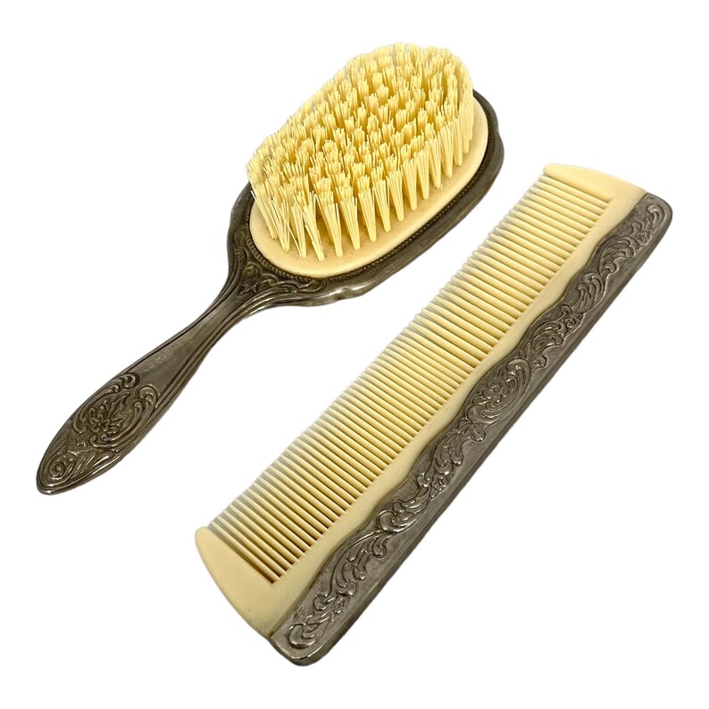 Vintage Brush and Comb Set Silver Plated Vanity Set Silver Etsy