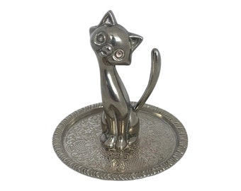 Vintage Cat Ring Holder, Silver Plated Dish, Cat Ring Tree, Ring Dish, Jewelery Dish, Cat Pin Dish, Ring Tree, Silver Plated, Trinket Dish