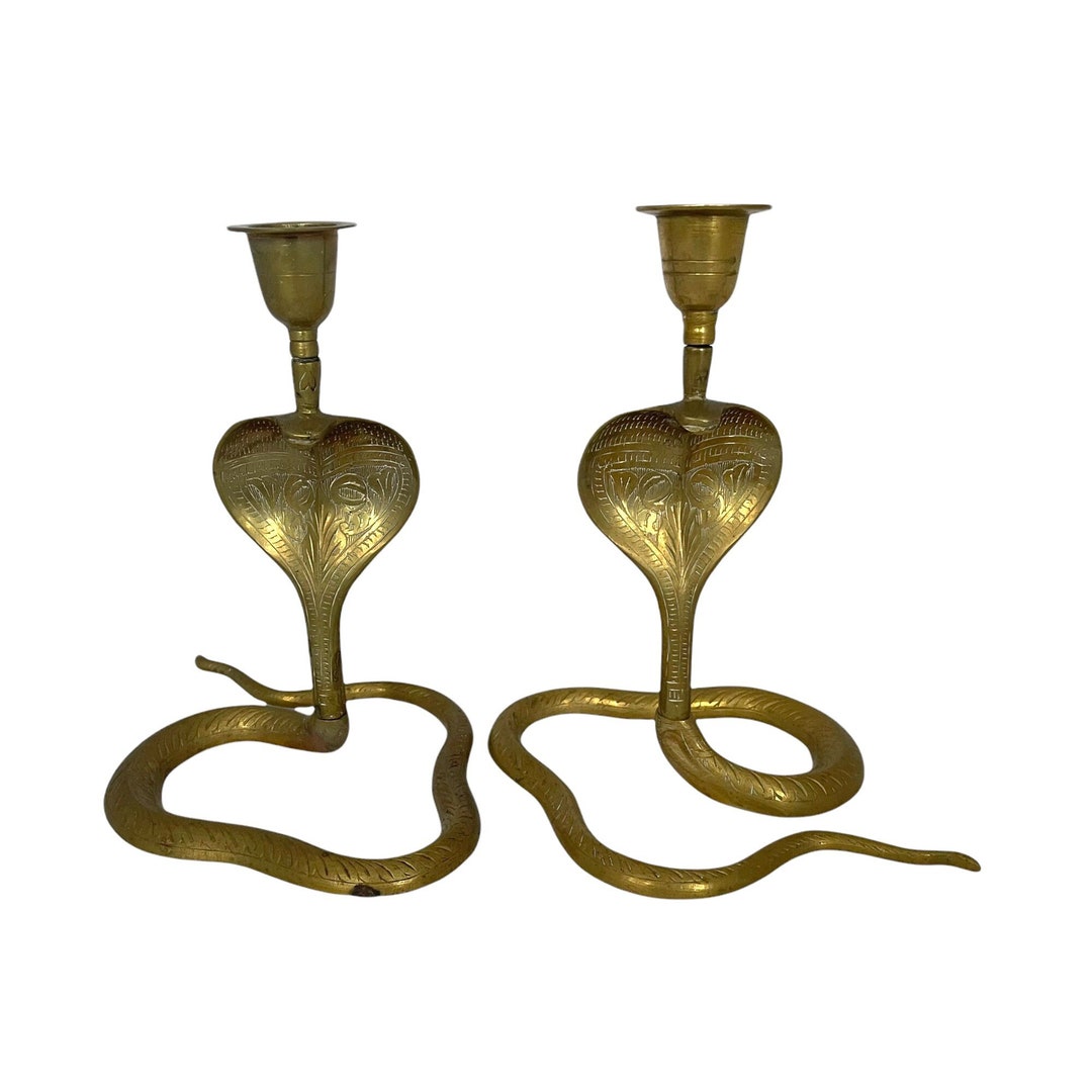 Vintage Brass Snake Candlestick Holders Pair of Cobra Snake Etsy
