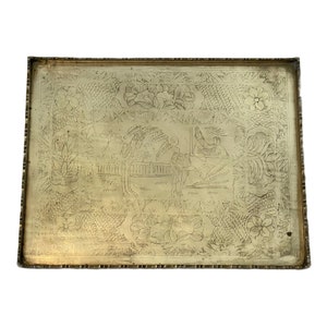Vintage Chinese Etched Brass Tray - Ruby Lane