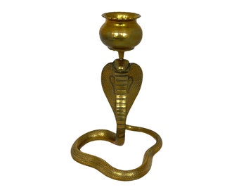 Vintage Large Single Indian Brass Cobra Candle Holder, Antique 9.5" Snake Candle Stick, Cobra Candle Holder, Indian Brass Cobra, Snake Decor