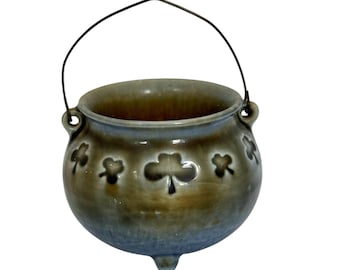 Vintage Irish Porcelain Cauldron: Wade Shamrock Celtic Altar Decor, Miniature Cauldron