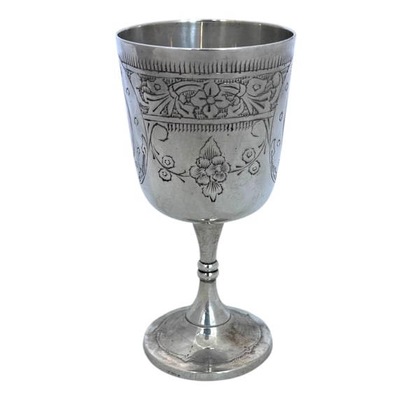 Vintage Engraved Silver Plated Chalice: Gothic Wiccan Goblet