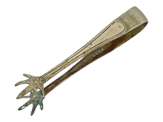 Antique Silver Plated Claw Tongs Sugar Nips Worn Sugar Cube Bird