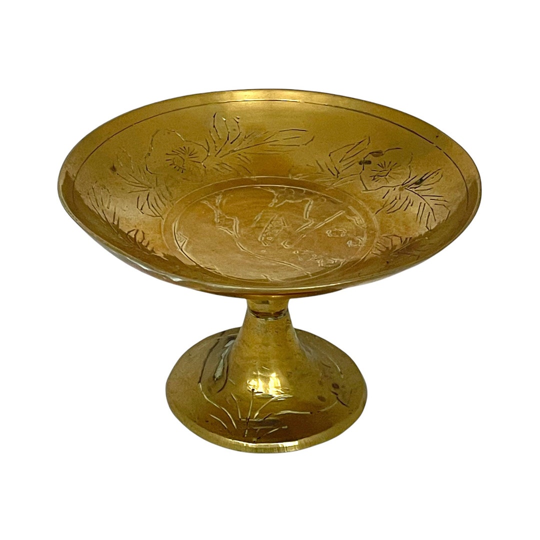 Vintage Brass Dish Pedestal Bowl Chinese Brass Decorative Etsy