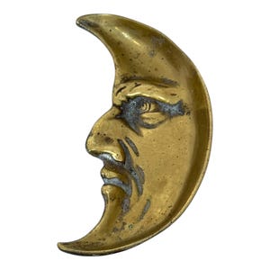 Vintage Brass Moon Trinket Dish: Celestial Altar Decor, 1920s-40s