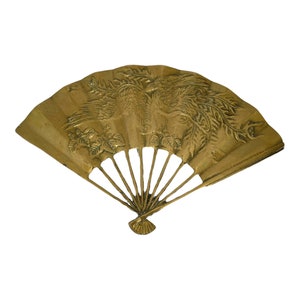 Vintage Brass Phoenix & Dragon Fan: Oriental Asian Decor