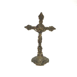 Vintage Rustic Brass Crucifix, Free Standing INRI Crucifix, Church Alter Cross, Large Cross, Altar Relic, Crucifixion, Religious Alter Decor