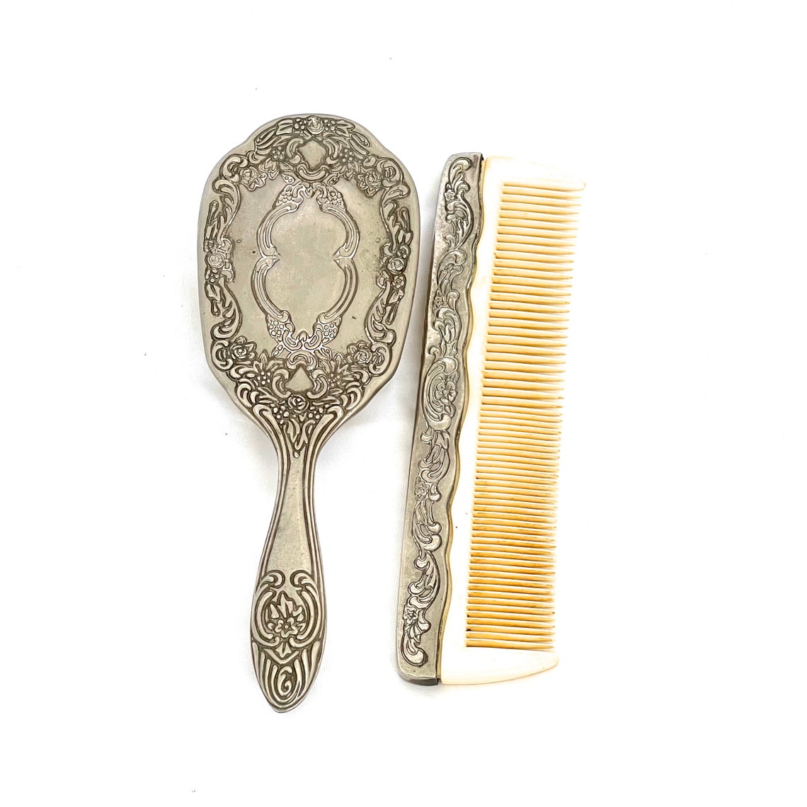 Vintage Brush and Comb Set Silver Plated Vanity Set Silver Etsy