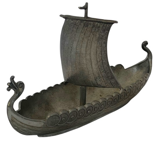 TINN-PER Pewter Norway Norse War Ship Boat Figurine 