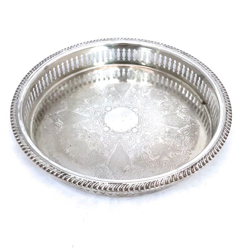 Vintage Silver Plated Gallery Tray 9 Round Silver Tray 