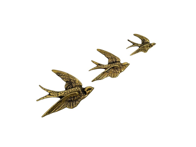 Vintage Brass Bird Wall Hanging, Brass Swallow Ornament, Graduated Bird Wall Decor, Swift, Bird Wall Plaque, Retro Flying Wall Birds image 1